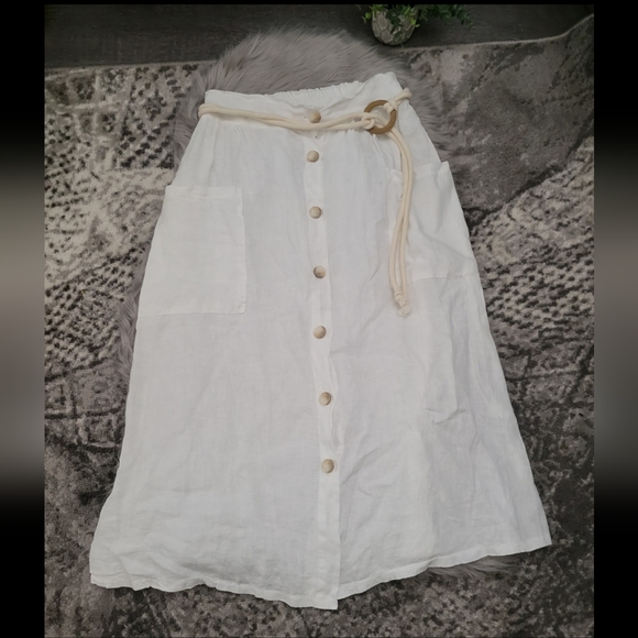 Scandal Italy 100% linen button front midi skirt one size - Picture 3 of 9